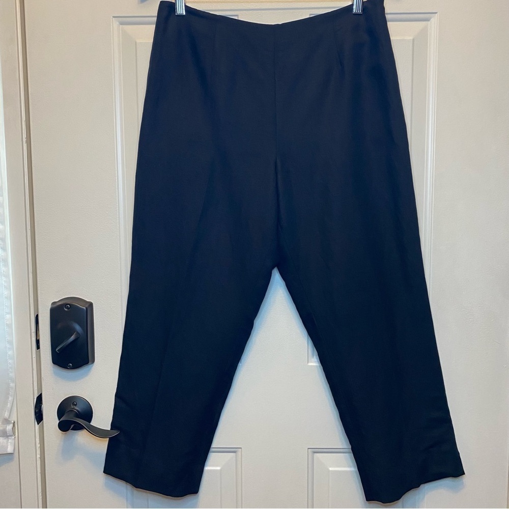 Ann Taylor Linen Blend Crop Pants Lined Side Zip Closure Black Sz 12P